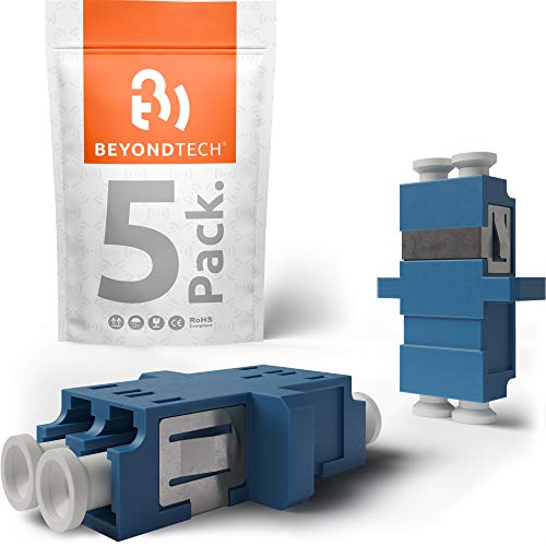 BEYONDTECH Adaptador de fibra óptica LC a LC monomodo UPC dúplex horizontal - Color: Azul (hembra a hembra) - Paquete de 5 - Extensor de fibra óptica Serie de acoplador LC de fibra óptica Cover