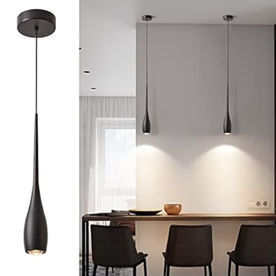 JULiN HOME Black Pendant Light for Kitchen Island, LED Dimmable Pendant Light fixtures, Small Modern Industrial Hanging Pendant Light for Over Sink, Bar, Dining Room, Bedside?1-Pack?