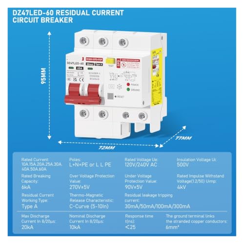 RCBO compatible avec Dihool disjoncteur différentiel type A 30mA 60A - 3