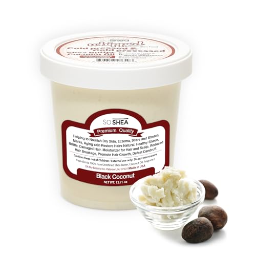 SoShea Whipped Shea Butter Black Coconut - Nourishes, Moisturizes & Renews | 100% African Pure Shea Butter | Cold-Pressed & Cold-Processed | No Dyes & Parabens | Vegan | 11.50oz / 326oz