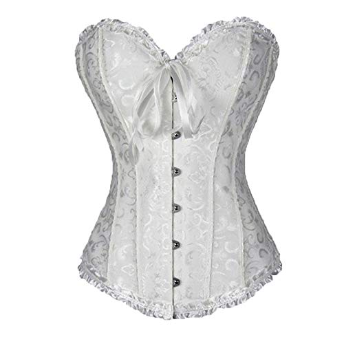 Women's Sexy Lace Floral Waist Corset Bustier Tops for Wedding Dating Costume Party (White, M)