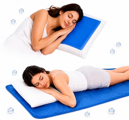 Image of ADEPTNA Large Self Cooling Gel Pad Mattress Topper Mat 120cm X 70cm With Cooling Gel Pillow 30cm x 40cm - Better Nights Sleep - 100% Safe and Clean