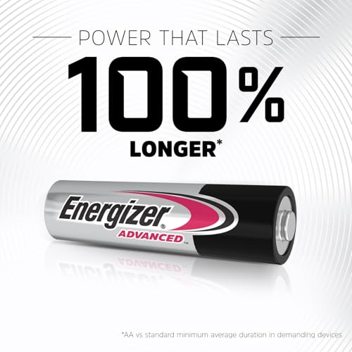 Energizer Zaawansowane baterie AA, alkaliczne 1,5 V, 12 podwójnych baterii A, moc, która trwa o 100% dłużej, idealne do urządzeń o dużym zużyciu, 10-letnia trwałość, 0% opakowania z tworzywa