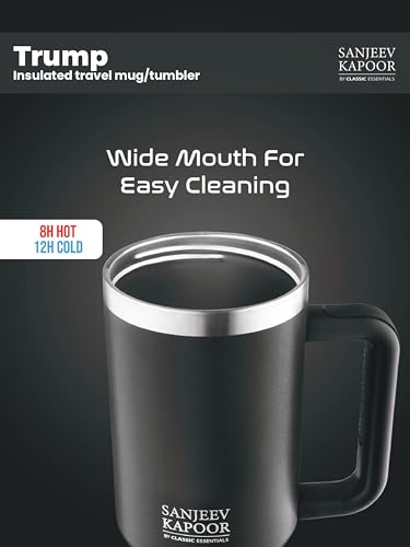 Image of Sanjeev Kapoor by Classic Essentials Stanley Stainless Steel 1200ML Tumbler with Lid and Straw, Hot and Cold Double Insulated Sipper Mug, 100% Leak Proof Coffee Tumbler Cupholder for Office (Black)