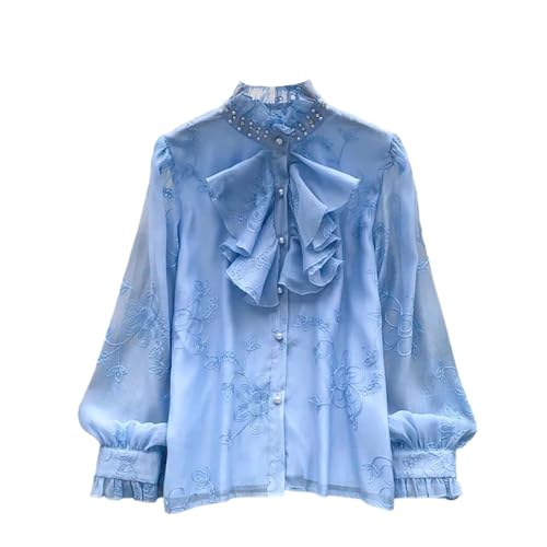 Women Spring Autumn Standing Collar Nail Bead Shirt Fashionable Versatile