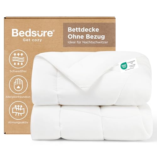 BEDSURE Bettdecke Ohne Bezug Kühlende – Bettdecke 150×200 Kühldecken zum Schlafen – Leicht Atmungsaktiv Schweißfrei Cooling Blanket Für Nachtschwitzer Doppelseitige Kühlende Decke, Weiß