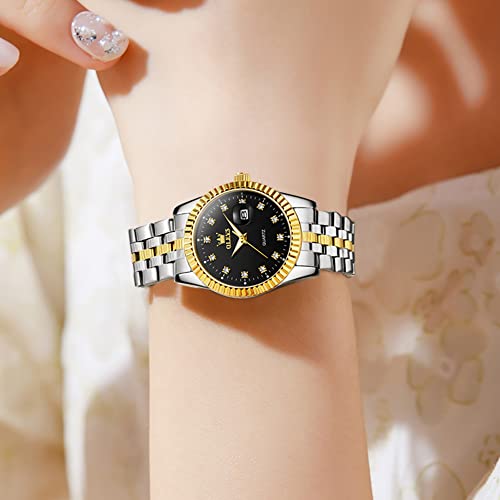 Image of OLEVS Womens Watches Diamond Luxury Dress Gold Wrist Watch Stainless Steel Waterproof Luminous Date