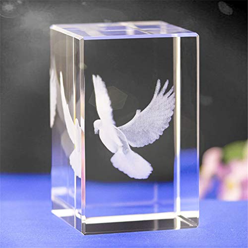 Figura de paloma de cristal grabada con láser 3D, elegante adorno de paloma de la paz, cubo de vidrio grabado en caja (30 x 30 x 40 mm)