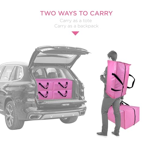 6 Pack Extra Large Moving Bags with Zippers, Backpack Straps & Reinforced Handles, Heavy Duty Storage Bags for Clothes, Moving, Space Saving, Pink