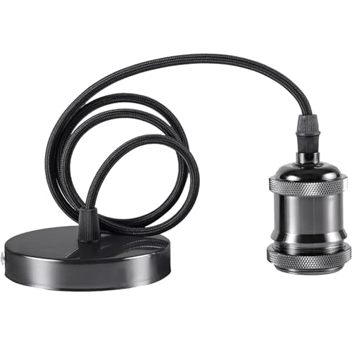 Seruno Lampada a Sospensione da Soffitto,Portalampada E27 Vintage con Cavo Intrecciato, Porta Lampada da Soffitto per Cucina, Bar e Home DIY,Compatibile con Lampadari e Portalampade E27，Nero