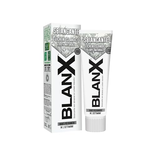 BlanX, Dentifricio Sbiancante Licheni Islandici 100% Naturali, Anti-Placca e Anti-Macchia, Rinforza lo Smalto, Vegan Friendly, 75ml