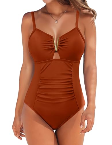 Maillot de bain col en V froncé amincissant AI'MAGE idéal pour vos journées détente à la plage