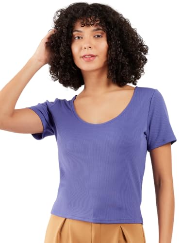 Image of Athena Lifestyle Women and Girls Blue Polyester Round Neck Short Sleeves Solid Blouson Casual Tops