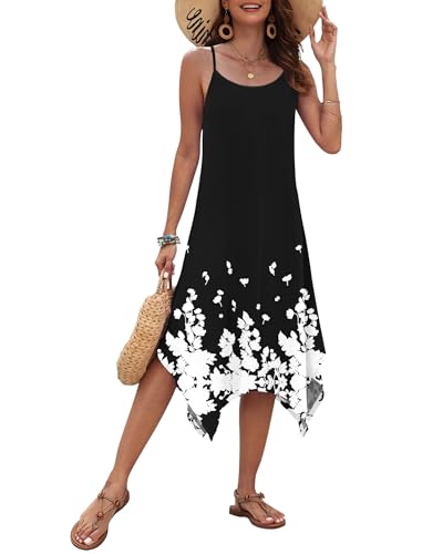 Image of AUSELILY Women's Summer Dresses 2026 Casual Sleeveless Spaghetti Strap Sundress Asymmetrical Midi Dress with Pockets