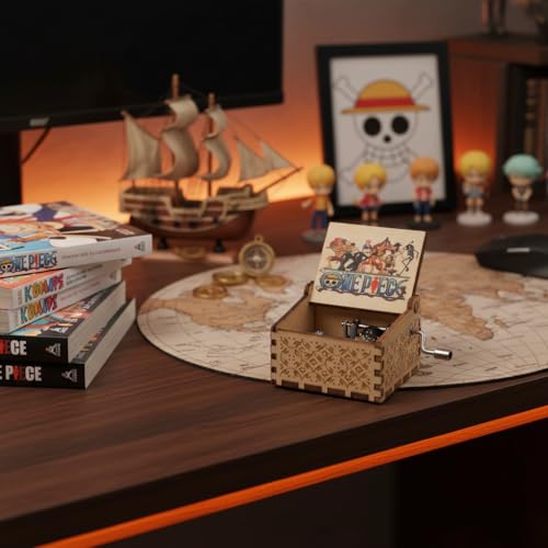 Image of Offo Hand Crank Wooden Music Box - One Piece Theme Tune | Premium Vintage Anime Gift for Kids, Collectors, Boys & Girls | Elegant Gift for One Piece Fans & Loved Ones