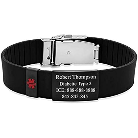 Free Engraving - Quality Medical ID Bracelet with Rubber Cover