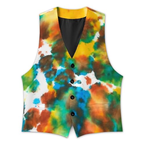 Colorful Tie Dye Green Drops Pattern Men's Suit Vest Slim Fit V-Ncek Waistcoat Business Casual Vest3