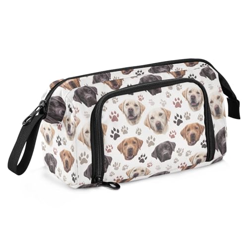 Image of Funny Labrador Dog Large Capacity Pencil Case Pen Bag Pencil Pouch, Kids Printed Pencil Case with Handle Canvas Zipper Pen Pouch for School Office College Ideal Start Graduation Gifts