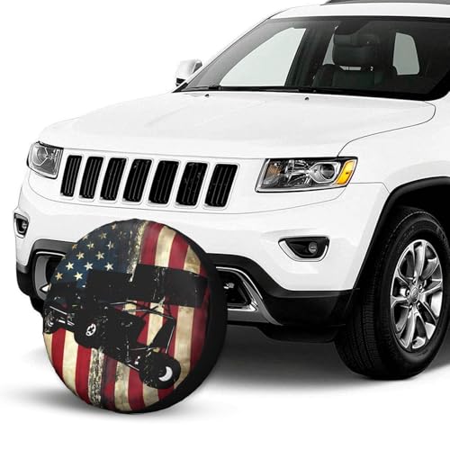 Image of Sprint Car Dirt Track Racing American Flag Spare Tire Cover Weatherproof Wheel Protectors Dust-Proof Sun Protection Wheel Tire Covers Universal Fit for Truck SUV RV Camper Trailer 17 inch