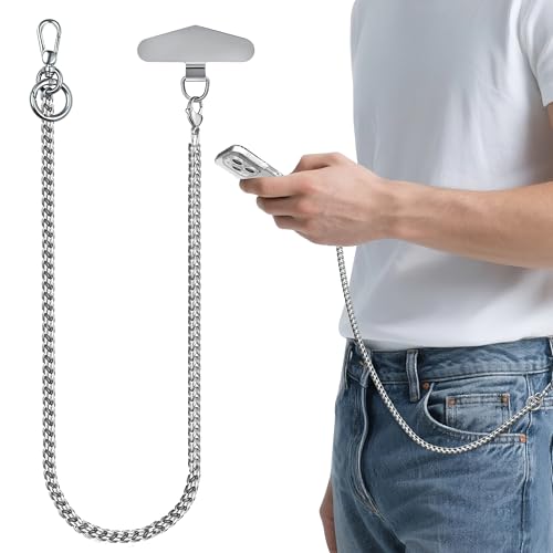 Image of ROCONTRIP Anti-Theft Phone Lanyard Tether & Pants Chain Heavy-Duty Phone Strap With Metal Tether Tab (Light Silver)