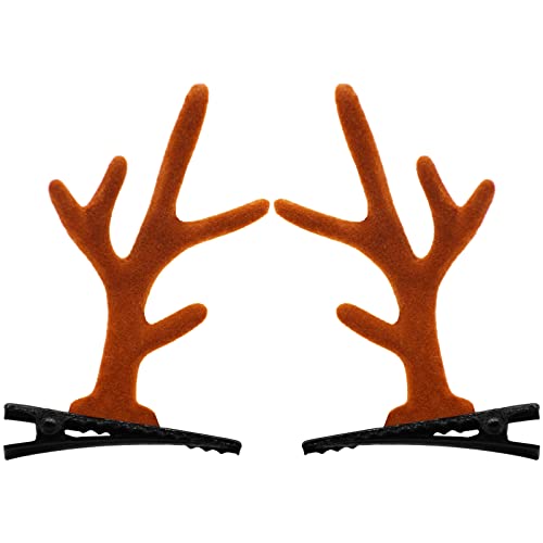 1 Pair Christmas Hair Clips For Women Girls - Reindeer Hair Clip Deer Horns Barrettes Holiday Xmas Hair Accessories (Coffee Horn) #TOP19
