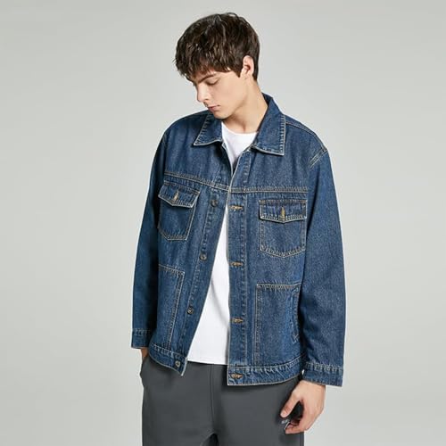 Image of Denim Jacket Men Vintage Autumn and Winter Tops Mens Denim Trucker Jacket