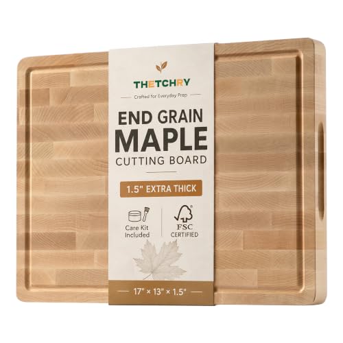 THETCHRY Hard Maple End Grain Cutting Board, Wood Cutting Board for Kitchen
