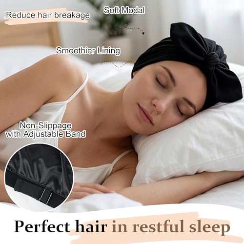 Image of Ababalaya Satin Lined Beanies for Women Chemo Headwear Silky Lined Cotton Sleeping Cap