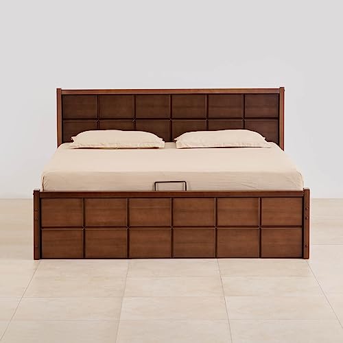 Image of Home Centre Denis Mahogany Wood Queen Bed with Hydraulic Storage - Brown