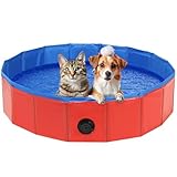 DASBET Foldable Dog Pool Dog Paddling Pool PVC Collapsible Dog Swimming Pool Portable Pet Wading Pool for Dogs, Puppies, Cats Pet Tub for Indoor & Outdoor (80 x 20cm, Red)