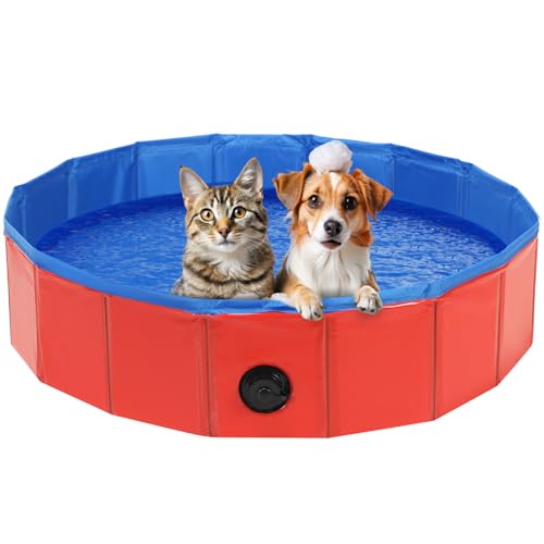 DASBET Foldable Dog Pool PVC Collapsible Pet Wading Pool 80 x 20cm Red