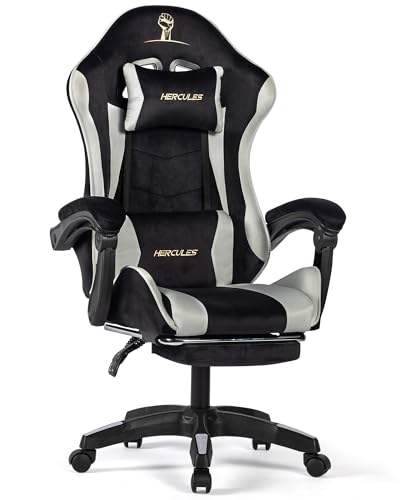 HERCULES ゲーミングチェア ベロア生地（ブラック＆グレー）
