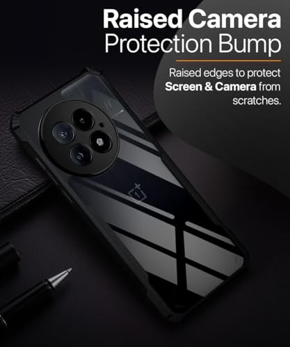Image of WOW IMAGINE Shock Proof Clear Protective Back Case for 1+ OnePlus 13 - AirEDGE Technology | 360 Degree Camera Protection | Transparent Hybrid Back Case Mobile Cover - Black