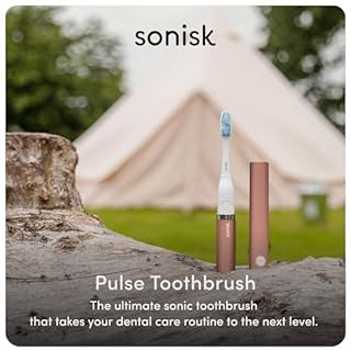 Sonisk Pulse | Battery Powered Electric Toothbrush | Portable Travel Size with Antimicrobial Sonic Technology | 1x Battery, 2X Brush Heads, 1x Travel Case Included (Rose Gold)