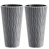 URBNLIVING Stunning Sandy Slim Large Plant Pot Flower Planters Indoor Outdoor Garden (Stone Grey, 2)