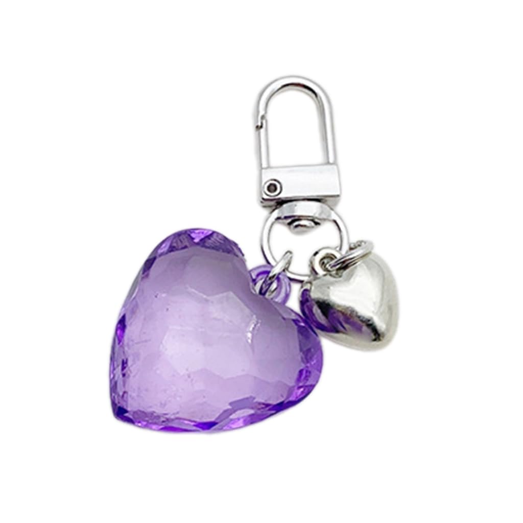 FANSWAN Stylish Love Heart Keychain Eye-catching Acrylic Keychain Bag Charm Decoration Fashionable Metal Pendant for Backpack, Purple, purple