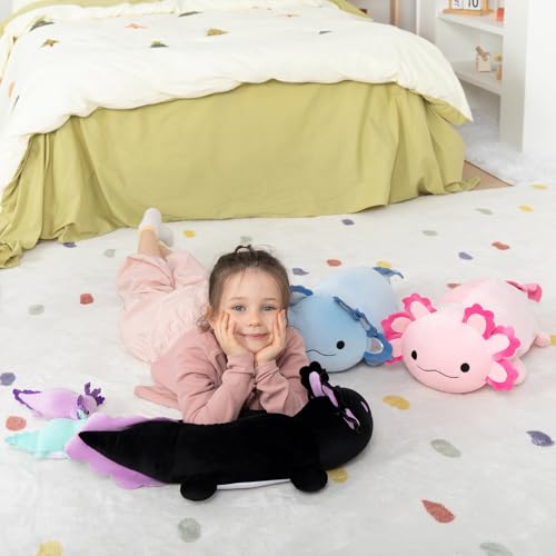 Image of MaoGoLan 4Pcs Giant Axolotl Plush with 3 Babies Inside-23.5 inch Large Ultra Soft Axolotl Stuffed Animals Throw Pillow-Squishy Stuffed Axolotl Plush Collection Gift for Axolotl Lover,Kids,Teens,Black