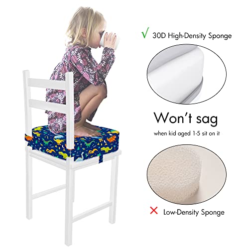 E1F1Nn Dot Toddler Booster Seat For Dining Table, Portable Kids Booster Seat With Safety Buckles, High Cushion For Travel With Non-Slip Bottom (Blue Dinosaur) #TOP3