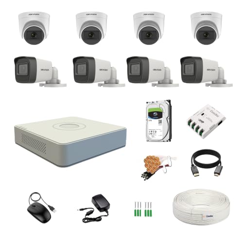 Image of HIKVISION 8 Channel DVR with 5MP 4 Dome & 4 Bullet Cameras with Audio Recording (Day /Night Vision) + 2TB HDD + Cable Roll (1+3) 8 CH Power Supply + BNC & DC Full Combo Kit