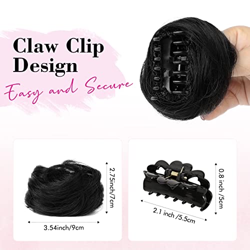 Reecho 2 Pcs Mini Claw Clip In Messy & Cat Ears Hair Bun Extensions Hb001 Wig Accessory Updo Hairpieces For Women Girls (Pack Of 2-3.5" Wavy, Natural Black) #TOP1