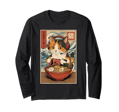 Kawaii Anime Gamer Cat Ramen Retro Japanese Gaming Funny Manga Larga