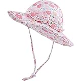 XYIYI Fleur Rose Pâle Bébé Fille Chapeau de Soleil Enfant Chapeaux de Plage Ajustables Nourrissons Chapeau de Seau à Bord Large pour 6-18 Mois