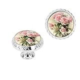 Elohiym 6 Pack Silver Drawer Knobs,Vintage Shabby Chic Pink Roses Cabinet Knobs Crystal Dresser Knobs for Kitchen Bathroom Hardware