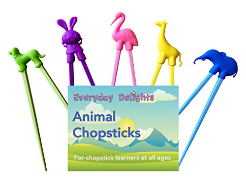 Everyday Delights Animal Training Chopstick Utensil Set / Chop Sticks (Rabbit, Flamingo, Giraffe, Dog & Elephant) for Children, Kids, Teens, Adults, 5 pairs - Cute, Eco-friendly, Reusable, Durable