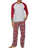 ADOME Schlafanzug Herren Lang Pyjama Set Langarm Männer Nachtwäsche Rundhals Schlafanzugoberteil Schlafanzughose Lang mit Seitentaschen S-XXL