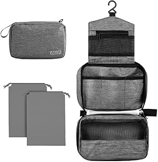 Cooja Wash Bag Hanging Toiletry Bag Women, Travel Washbag with Hook & Handle, 1 Toilet Bag + 2 Drawstring Bag, Grey