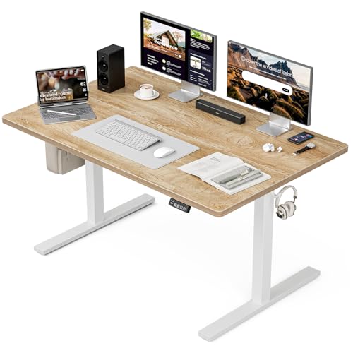 Image of Grandder 47x32 Large Electric Standing Desk, Height Adjustable Computer Desk with 2 Memory Presets, 31.5 inch Deep Desktop Sit Stand Desk Home Office Desk Workstation Table with Hooks, Oak