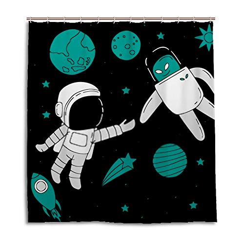 Rideau de douche astronaute et alien en polyester étanche avec crochets de fixation - 2