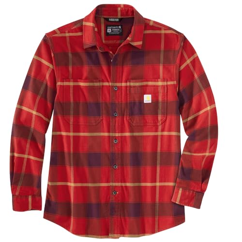 Image of Carhartt Men's Rugged Flex Relaxed Fit Midweight Flannel Long-Sleeve Plaid Shirt, Crabapple, Medium