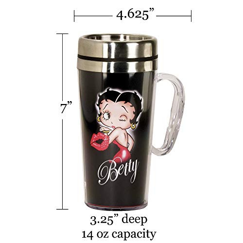 Image of Spoontiques - Insulated Travel Mug Betty Boop Kiss Coffee Cup Lovers Gift Funny 14 oz Black, 1 Count (Pack of 1)